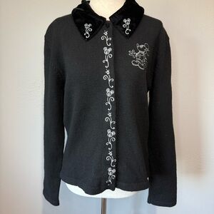 Vintage The Disney Store Mickey Mouse Embroidered Lambs Wool Cardigan